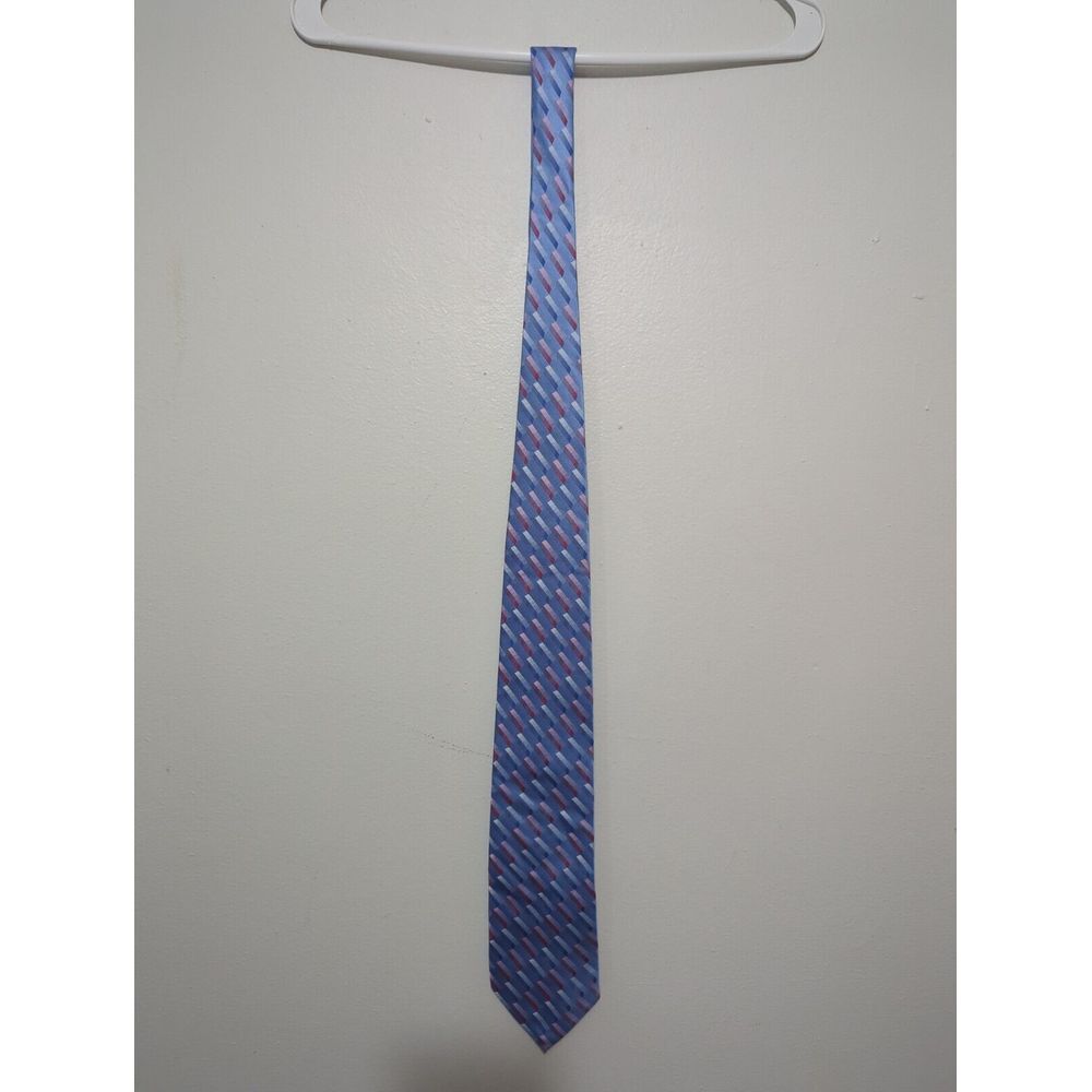 Comfort Zone Roffe Accessories NYC Mens‎ Blue Silk Geometric Block Necktie Tie